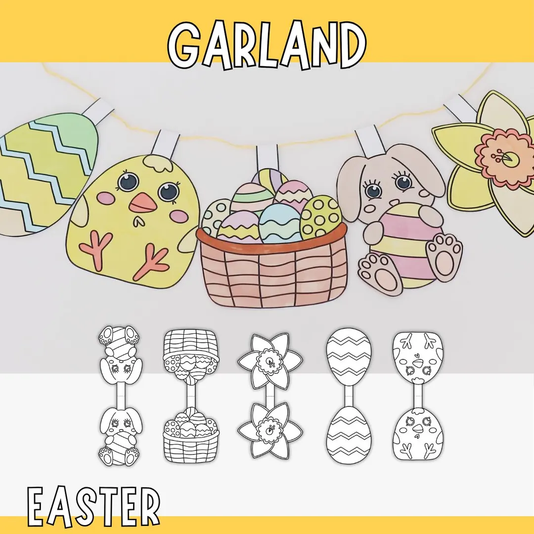 Second Grade Easter Garland worksheet featuring colorful numbers and counting activities