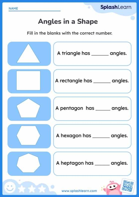 Third Grade worksheet focusing on counting angles in various two-dimensional shapes
