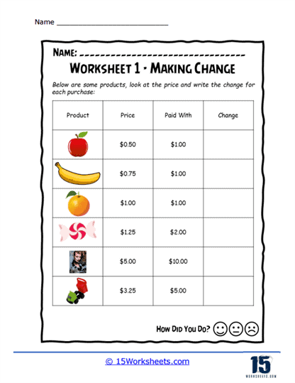 Count the Pocket Change worksheet for kindergarten number theory lessons Worksheet for counting coins and learning about pocket change