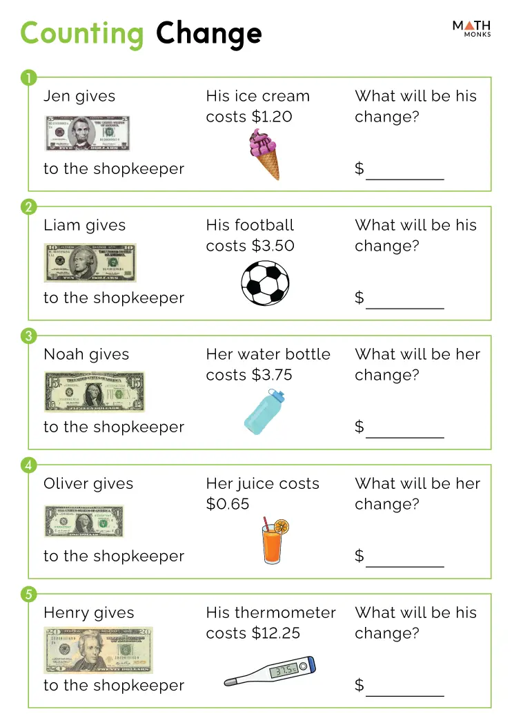 Count the Pocket Change worksheet for Kindergarten number theory Worksheet for counting coins and learning about pocket change