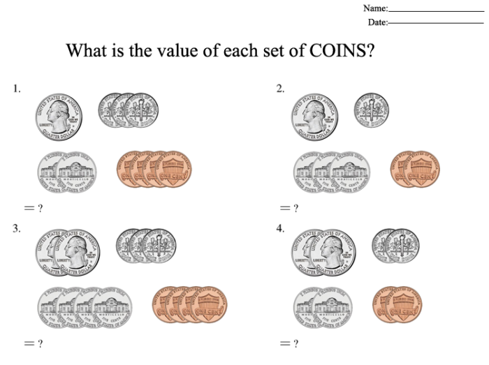 Engaging coin-counting activity for kindergarten students Worksheet for counting coins and understanding pocket change