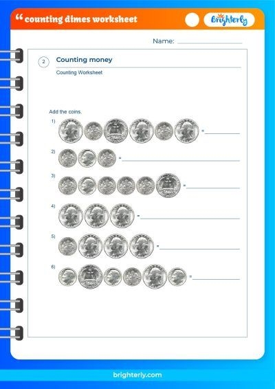 Counting Dimes Worksheets for First Grade