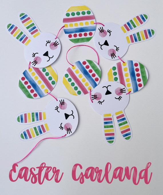 Second grade Easter garland worksheet featuring colorful eggs and numbers for counting