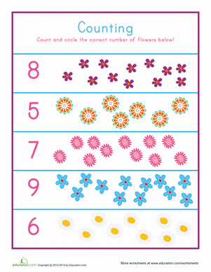 Engaging counting activity for Pre-K children to enhance their number skills through coloring Counting Flowers worksheet for preschoolers featuring colorful flowers and petals for counting practice