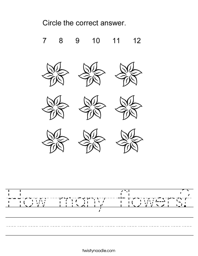 Flower-themed subtraction worksheet for preschoolers: How Many Are There? Counting worksheet featuring flowers for preschool subtraction practice