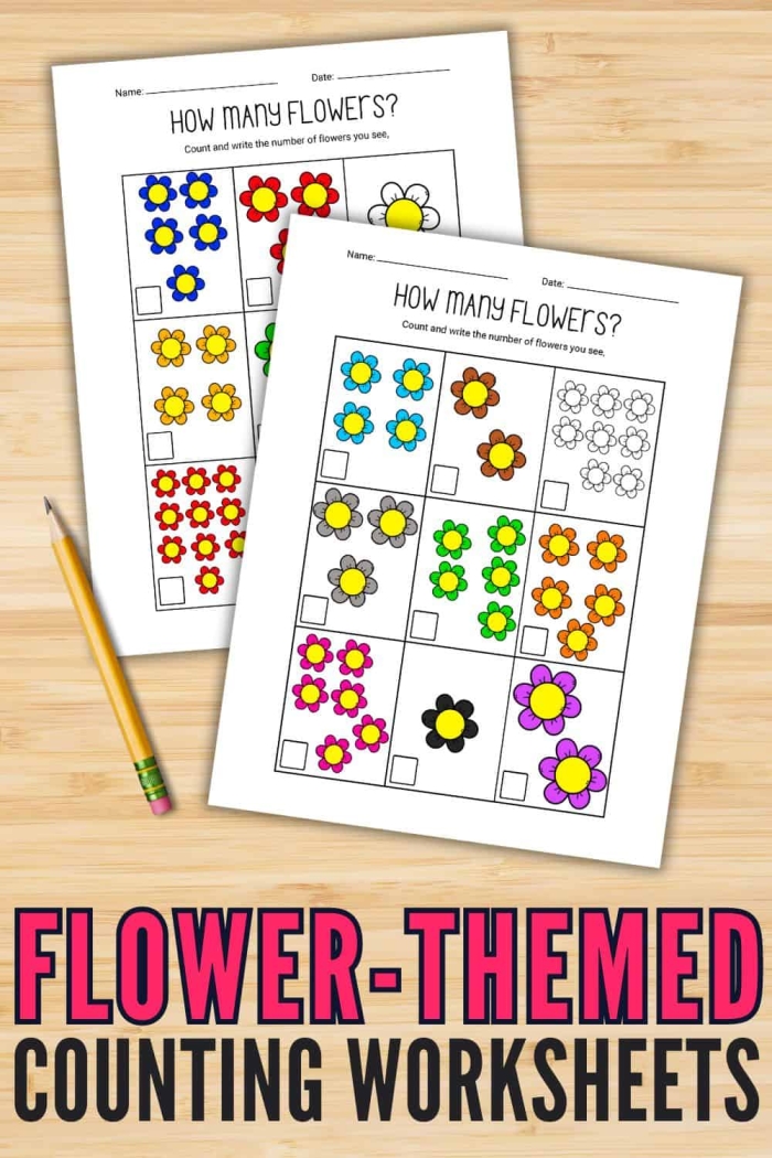 Engaging Counting Flowers activity for Pre-K students to enhance math skills through art Counting Flowers worksheet featuring colorful flowers for preschoolers to color and count