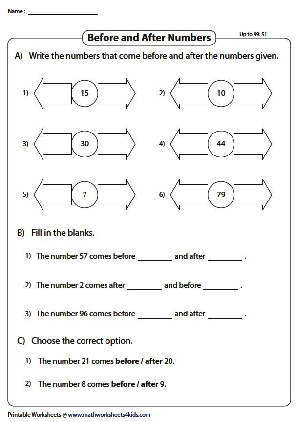 Printable counting worksheet for young learners to master number sequences, image 22 First Grade math worksheet focusing on before, after, and between numbers for counting practice