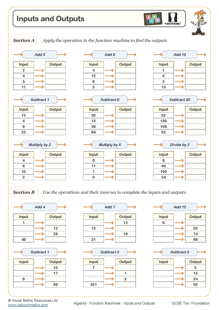 Addition input-output math worksheet for grade 3 kids with logic-based exercises number eight Third grade math worksheet featuring addition input-output puzzles for critical thinking