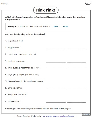 Sixth grade students solving summer-themed hink pink riddles on a worksheet