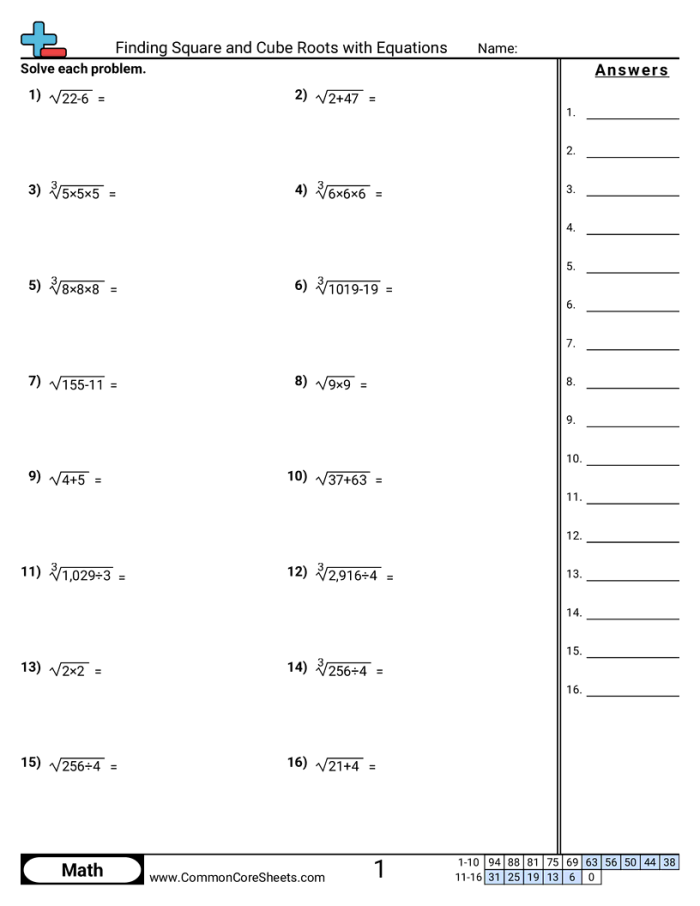 Practice problems for isolating variables in equations with cubed terms and cube roots Eighth grade student solving cubic equations with cube root operations on worksheet