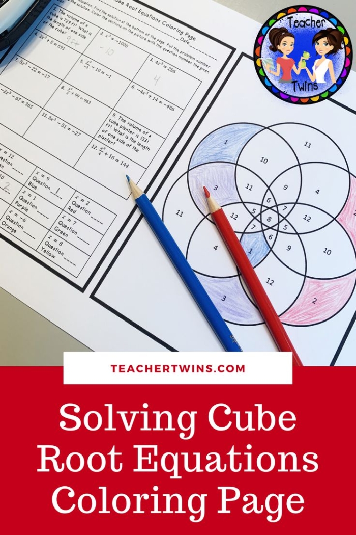 Cube roots and variables practice problem for middle school algebra Eighth grade student solving cube root equations with variables on a math worksheet