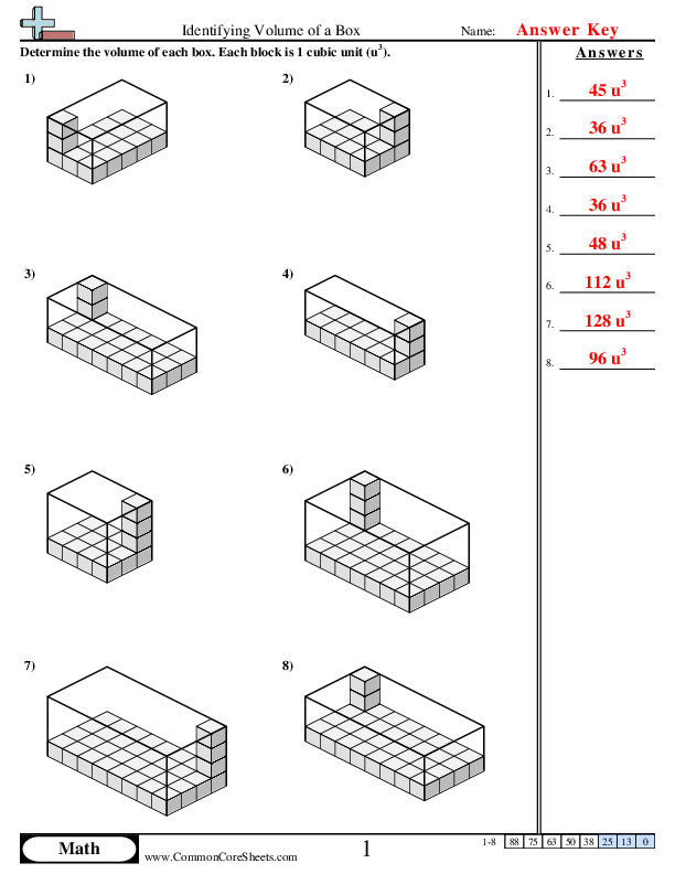Worksheet depicting various rectangular prisms for students to calculate volume using cubic units