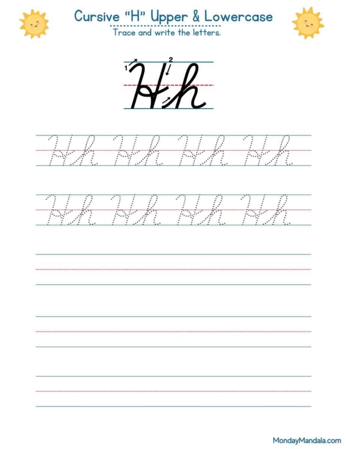 Cursive H worksheet for Third Grade