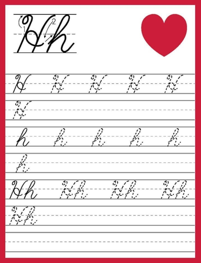 Cursive H worksheet for Third Grade