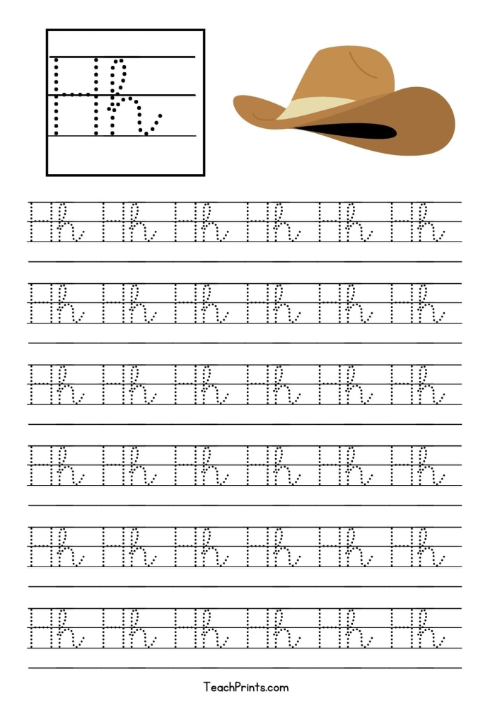 Cursive H worksheet for Third Grade