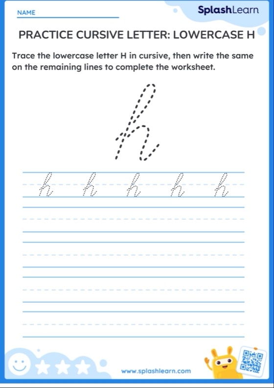 Cursive H worksheet for Third Grade