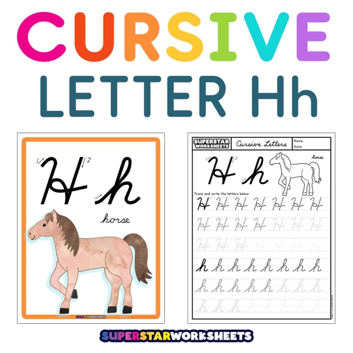 Cursive H worksheet for Third Grade