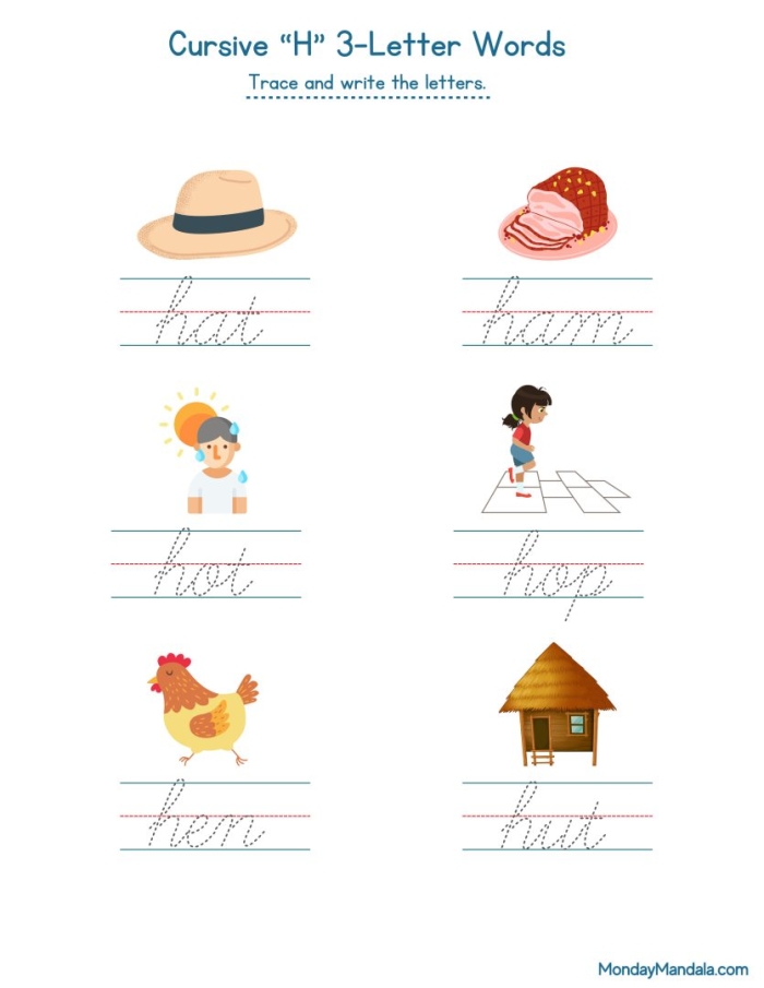 Cursive H worksheet for Third Grade