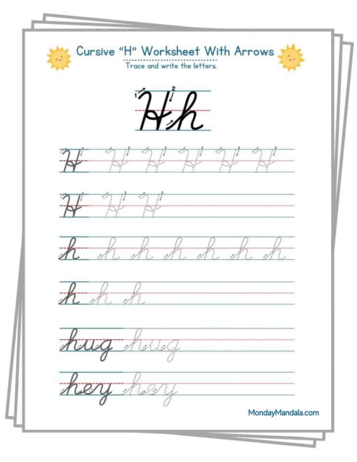 Cursive H worksheet for Third Grade
