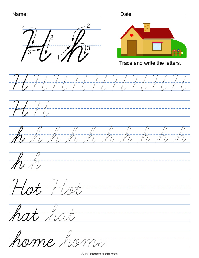 Cursive H worksheet for Third Grade