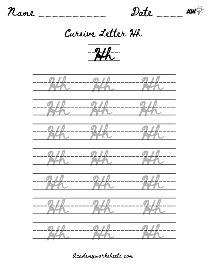 Cursive H worksheet for Third Grade