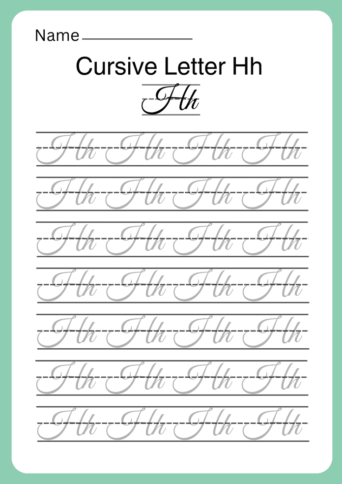Cursive H worksheet for Third Grade