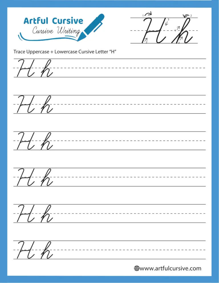 Cursive H worksheet for Third Grade
