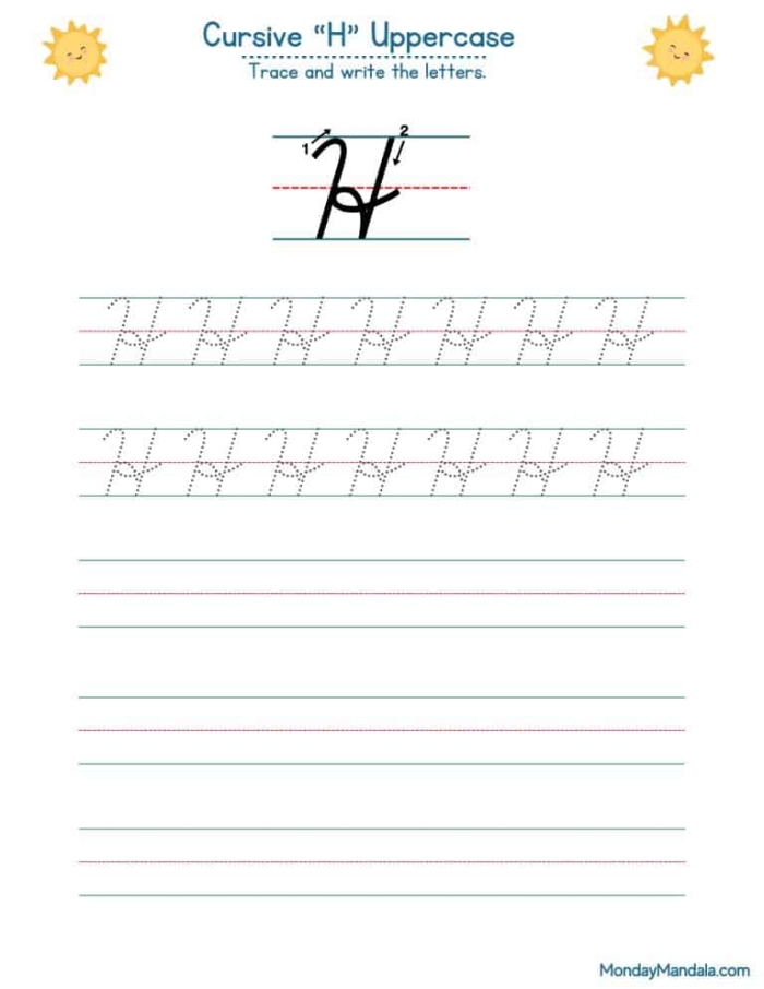 Cursive H worksheet for Third Grade
