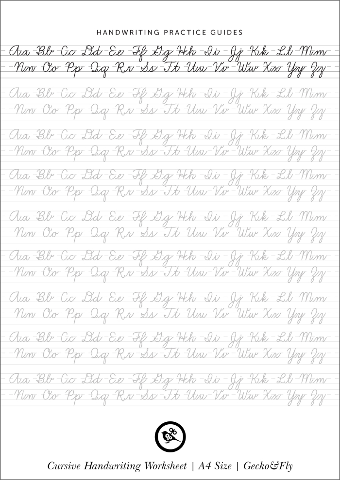 Cursive handwriting worksheet for third graders featuring capital and lowercase "A" for alligator practice