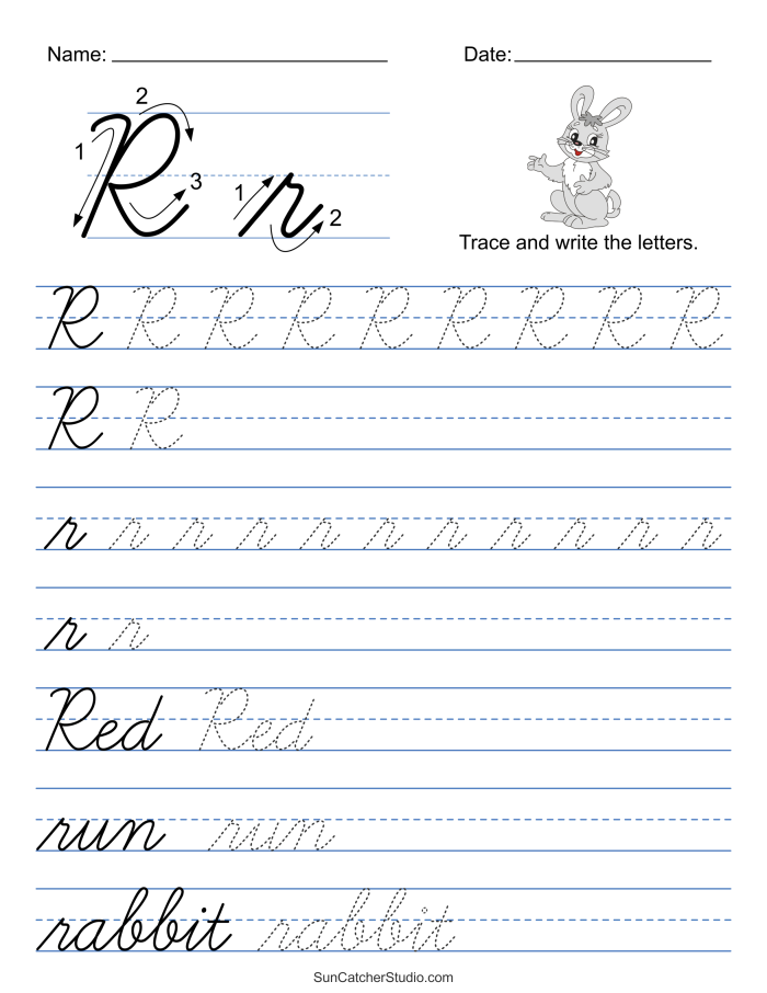 Cursive handwriting worksheet for third graders featuring practice for capital and lowercase "A" with an alligator theme