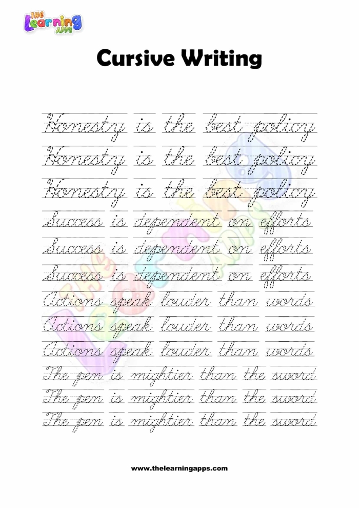 Cursive handwriting practice worksheet featuring capital and lowercase "A" for third graders