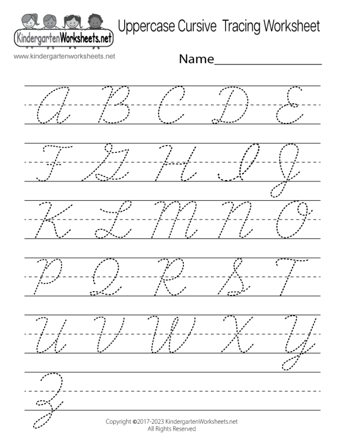 Cursive handwriting practice worksheet featuring the letter "A" for Alligator, designed for third graders