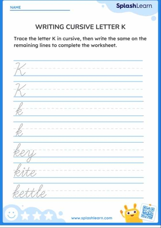 Kyle and his keys help third graders practice writing both capital and lowercase K in cursive handwriting