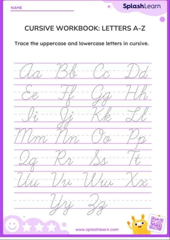 A third grade student practicing cursive K letters with Kyle and his keys on a phonics worksheet
