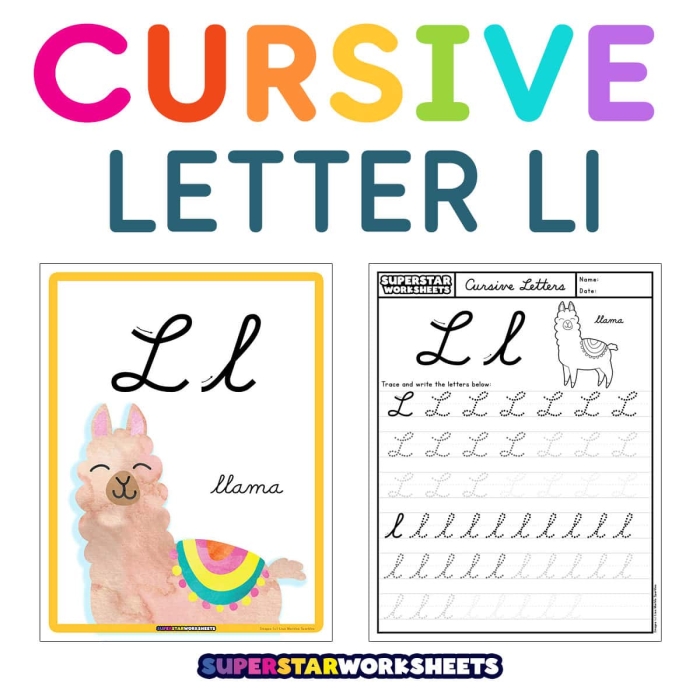 Worksheet image showcasing cursive L practice for social studies lessons Cursive L worksheet designed for third graders to enhance their handwriting skills