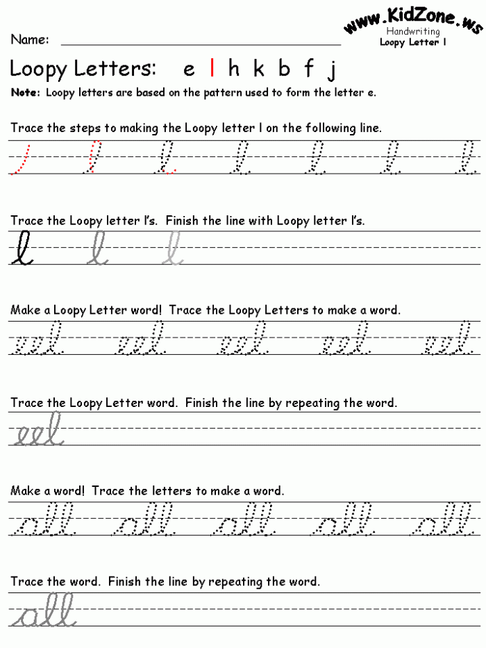 Cursive L worksheet for improving penmanship in third-grade social studies activities Cursive L practice worksheet designed for third-grade students to enhance handwriting skills