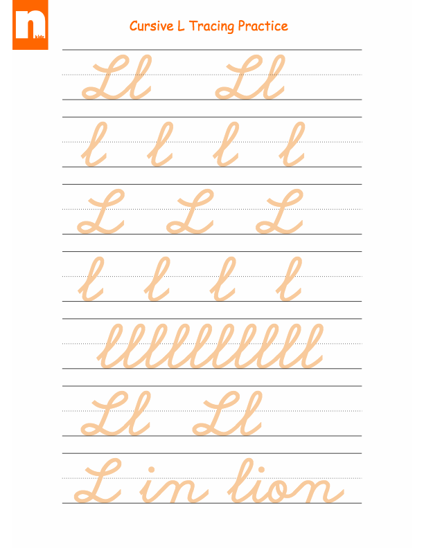 Cursive L worksheet for improving penmanship in third grade social studies Cursive L practice worksheet designed for third graders to enhance writing skills