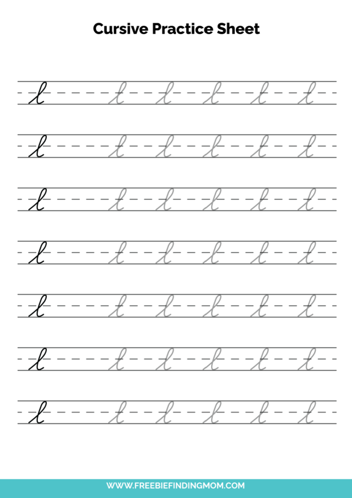 Cursive L Practice Worksheet for Improving Penmanship Cursive L worksheet designed for third graders to enhance their writing skills