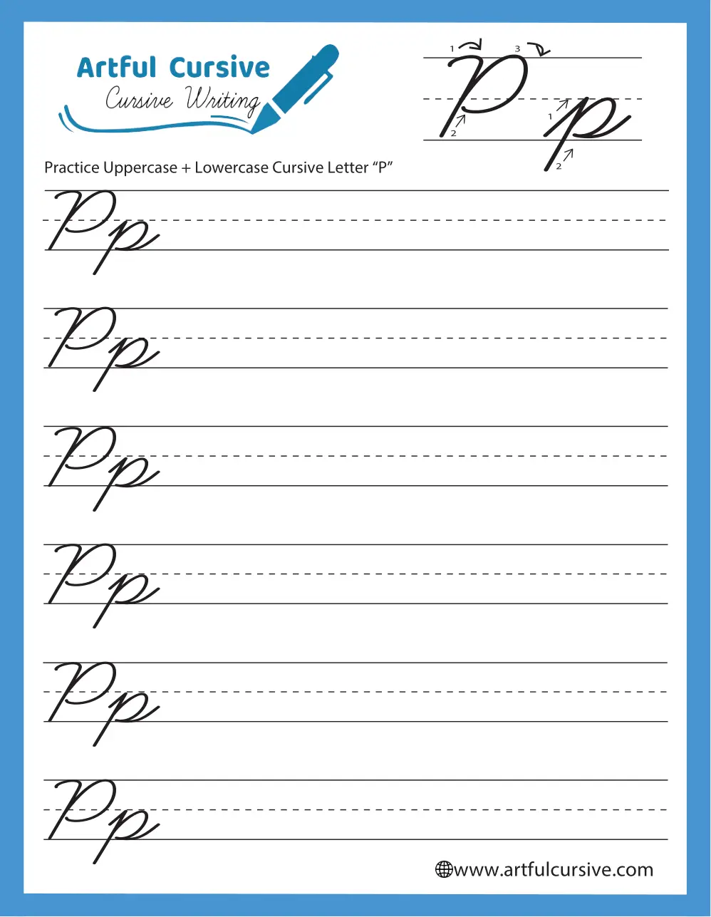 Third grade life science cursive P writing practice worksheet with tracing exercises