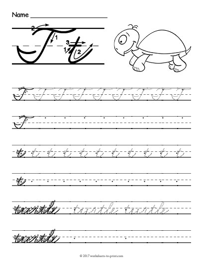 Worksheet featuring Tommy and his tomatoes for practicing cursive capital and lowercase "T" letters. Fun cursive "T" writing practice for third graders with Tommy and his tomatoes.