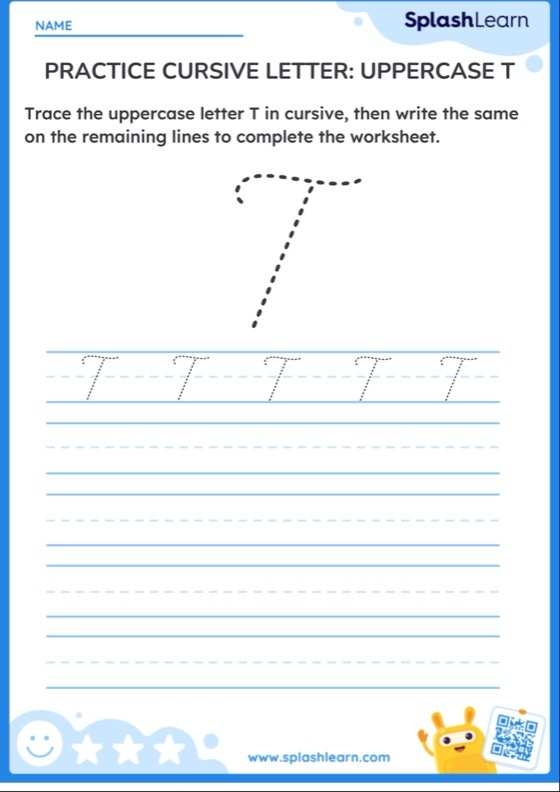 Cursive T worksheet featuring Tommy and his tomatoes for practicing capital and lowercase letters