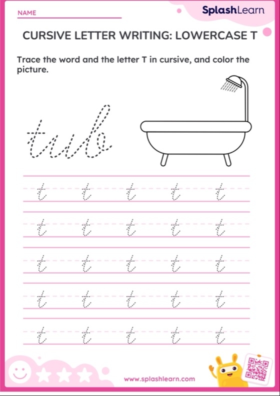 Tommy and his tomatoes assist children in practicing cursive capital and lowercase "T" on a third-grade worksheet. Cursive T writing practice worksheet for third graders featuring Tommy and tomatoes.