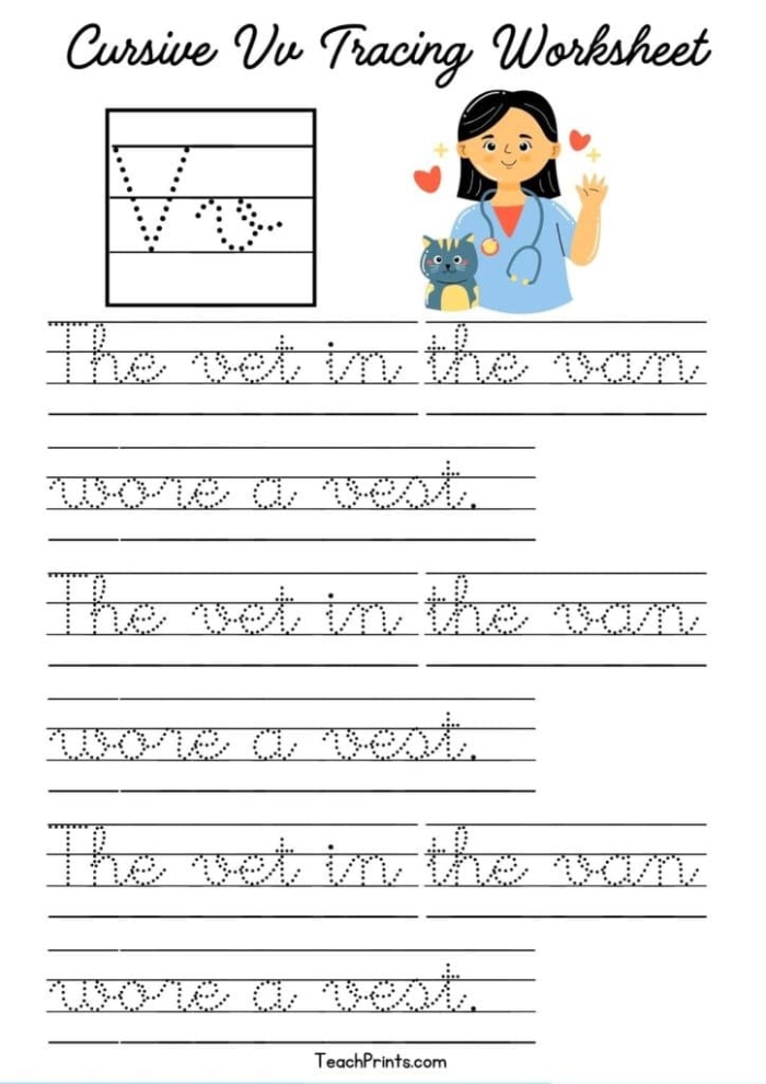 Handwriting worksheet for Third Grade Cursive V worksheet for Third Grade