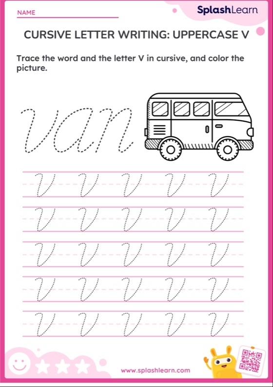Handwriting worksheet for Third Grade Cursive V worksheet for Third Grade