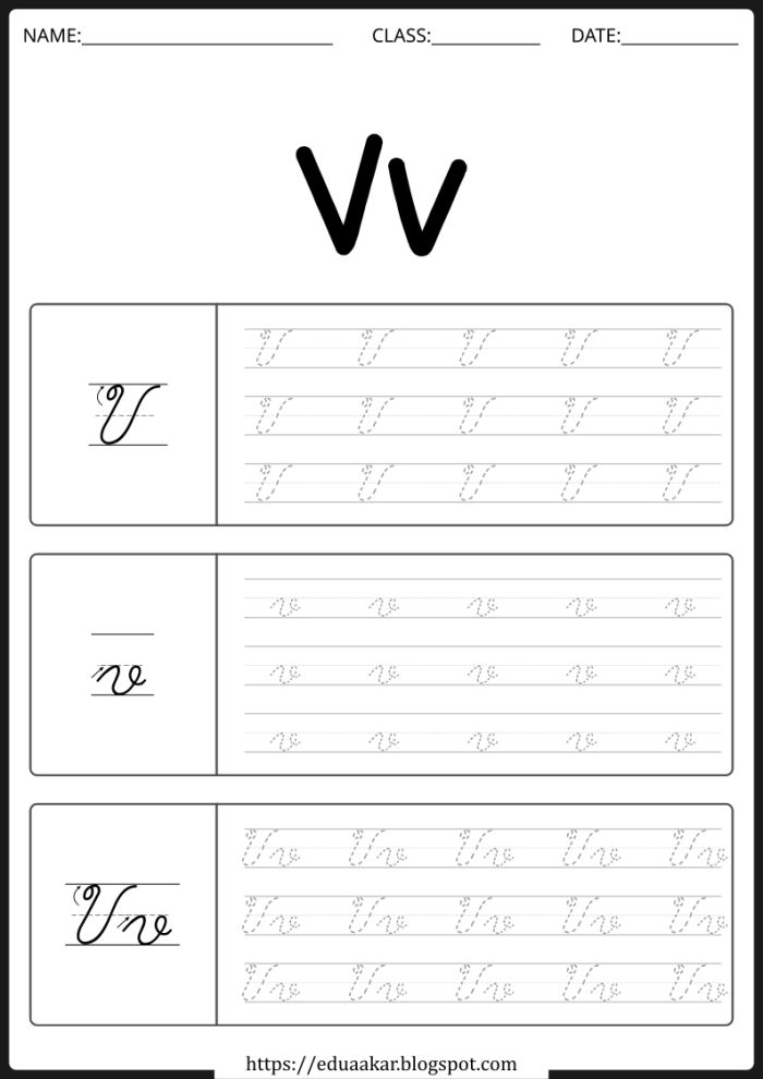 Handwriting worksheet for Third Grade Cursive V worksheet for Third Grade