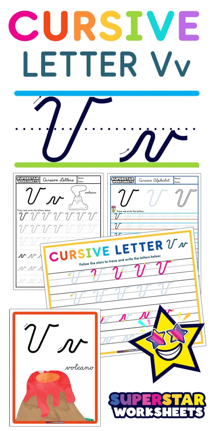 Handwriting worksheet for Third Grade Cursive V worksheet for Third Grade