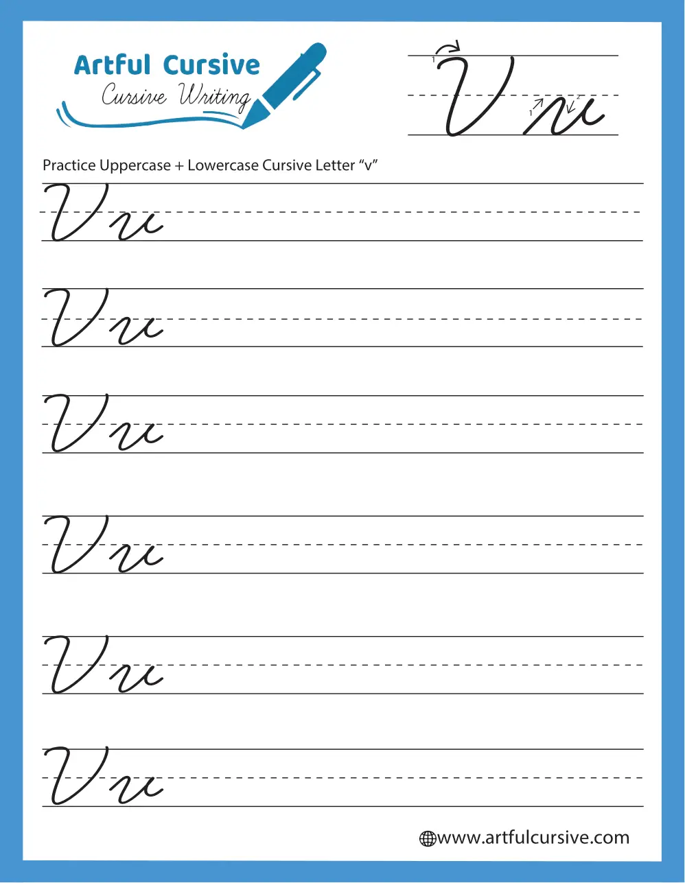 Handwriting worksheet for Third Grade Cursive V worksheet for Third Grade