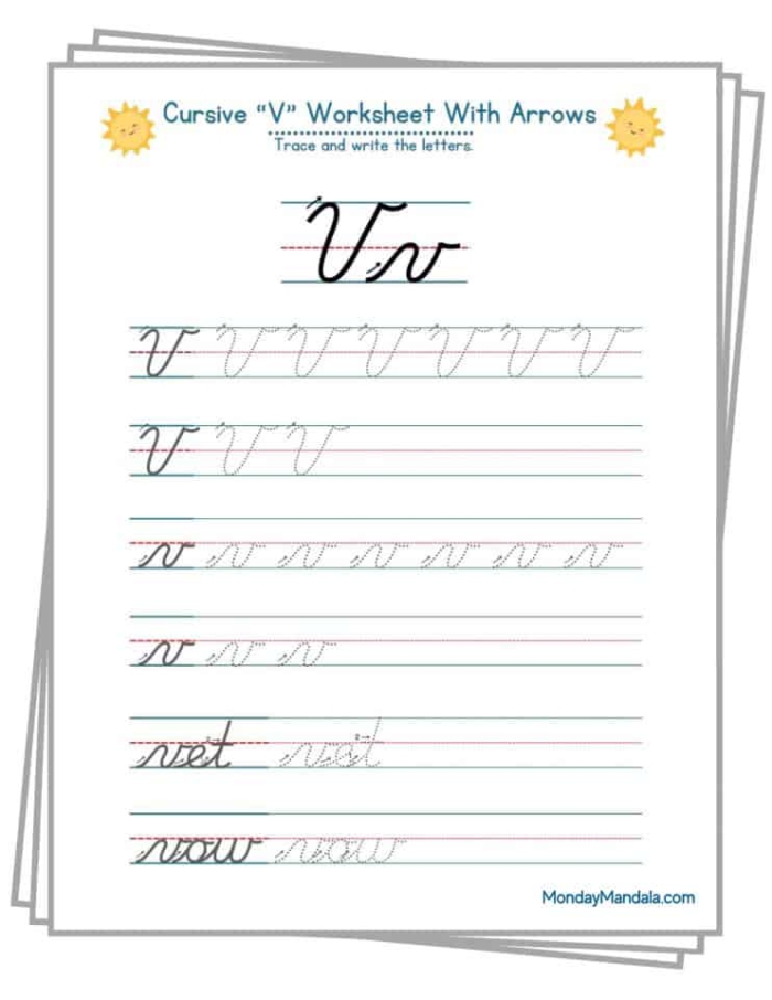 Handwriting worksheet for Third Grade Cursive V worksheet for Third Grade