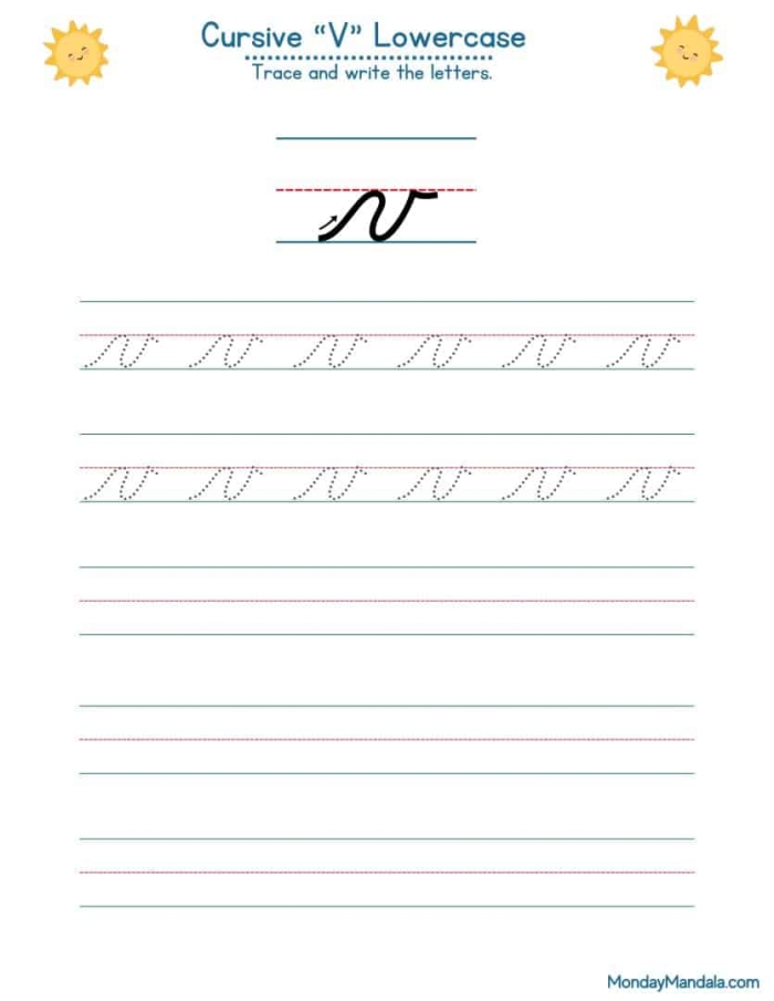 Handwriting worksheet for Third Grade Cursive V worksheet for Third Grade