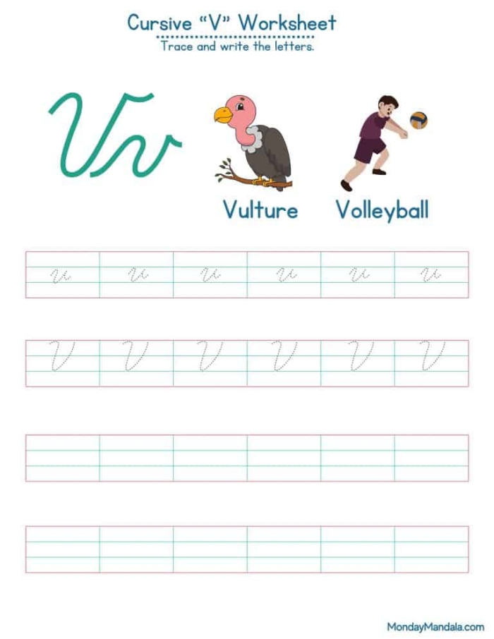 Handwriting worksheet for Third Grade Cursive V worksheet for Third Grade